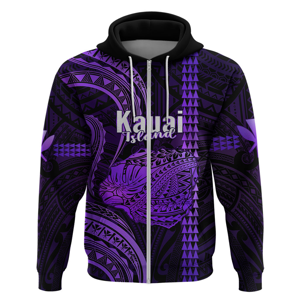 Custom Hawaiian Islands Hoodie Kauai Map Purple Kanaka With Kakau LT14