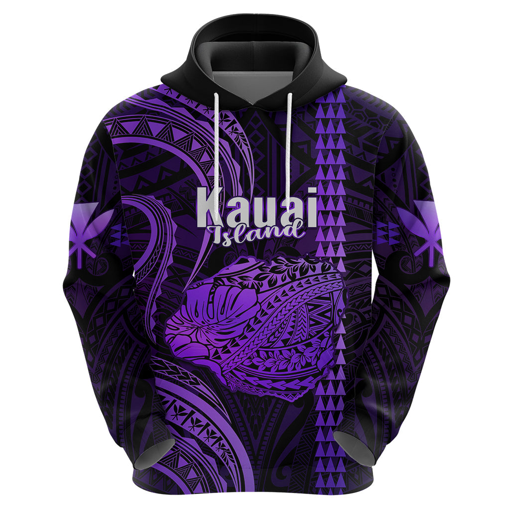 Custom Hawaiian Islands Hoodie Kauai Map Purple Kanaka With Kakau LT14