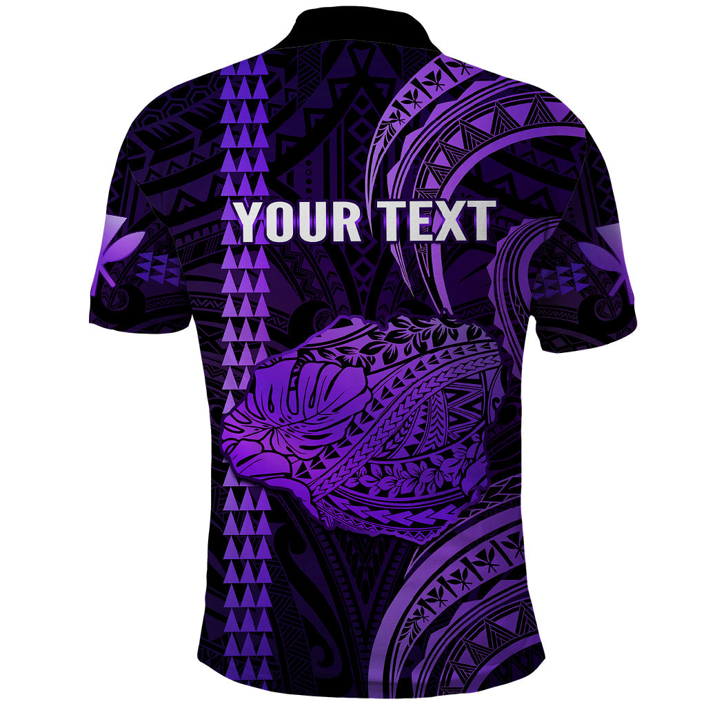 Custom Hawaiian Islands Polo Shirt Kauai Map Purple Kanaka With Kakau LT14