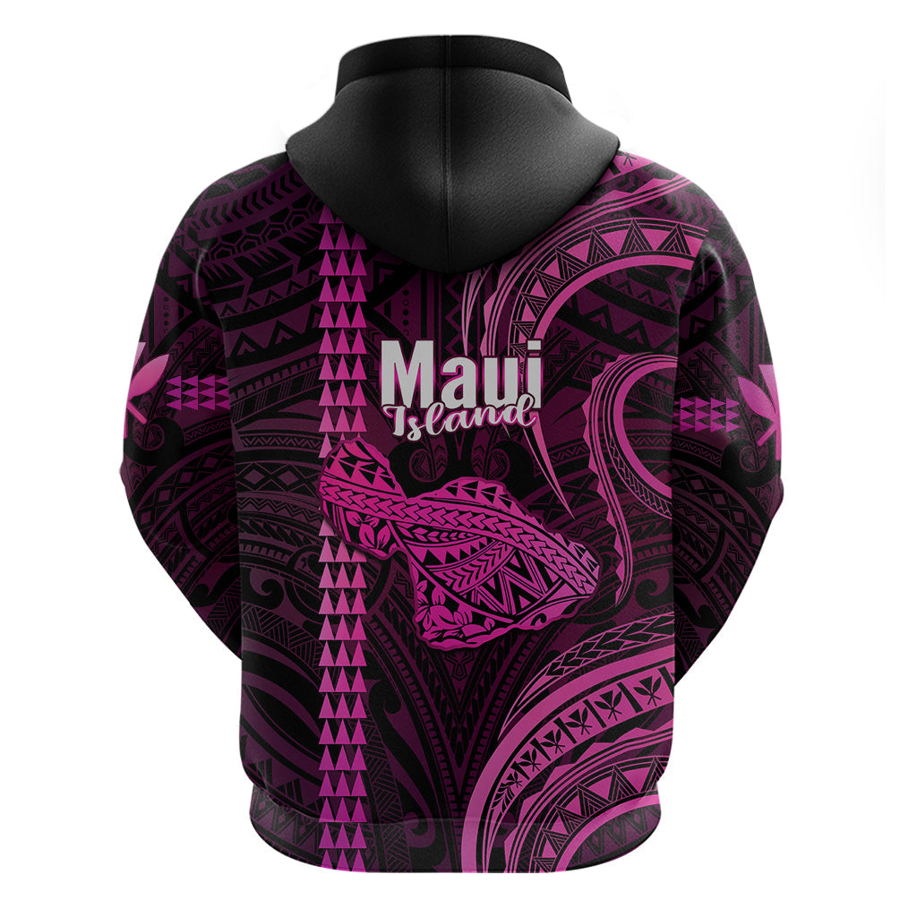 Polynesian Pride Hawaiian Islands Hoodie Maui Map Pink Kanaka With Kakau LT14