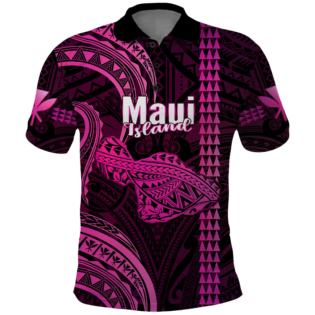Polynesian Pride Hawaiian Islands Polo Shirt Maui Map Pink Kanaka With Kakau LT14