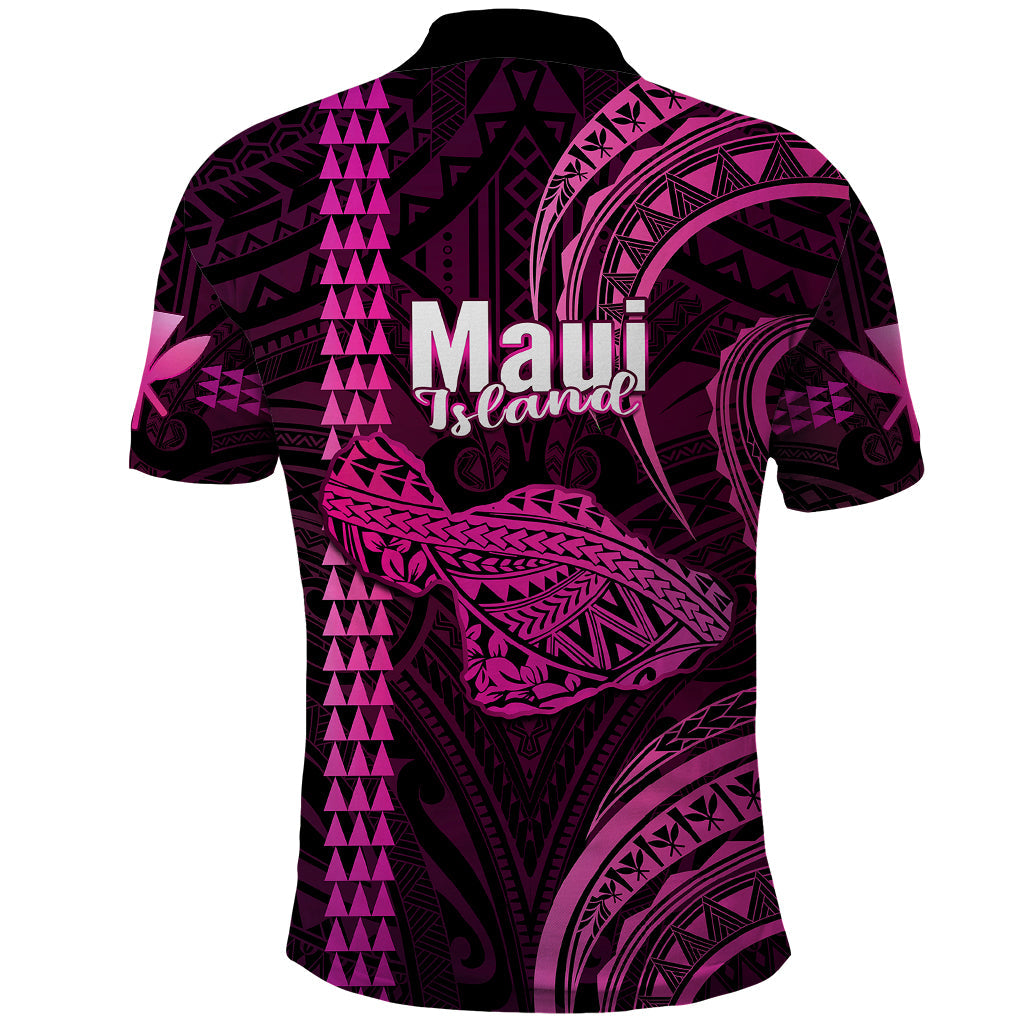 Polynesian Pride Hawaiian Islands Polo Shirt Maui Map Pink Kanaka With Kakau LT14