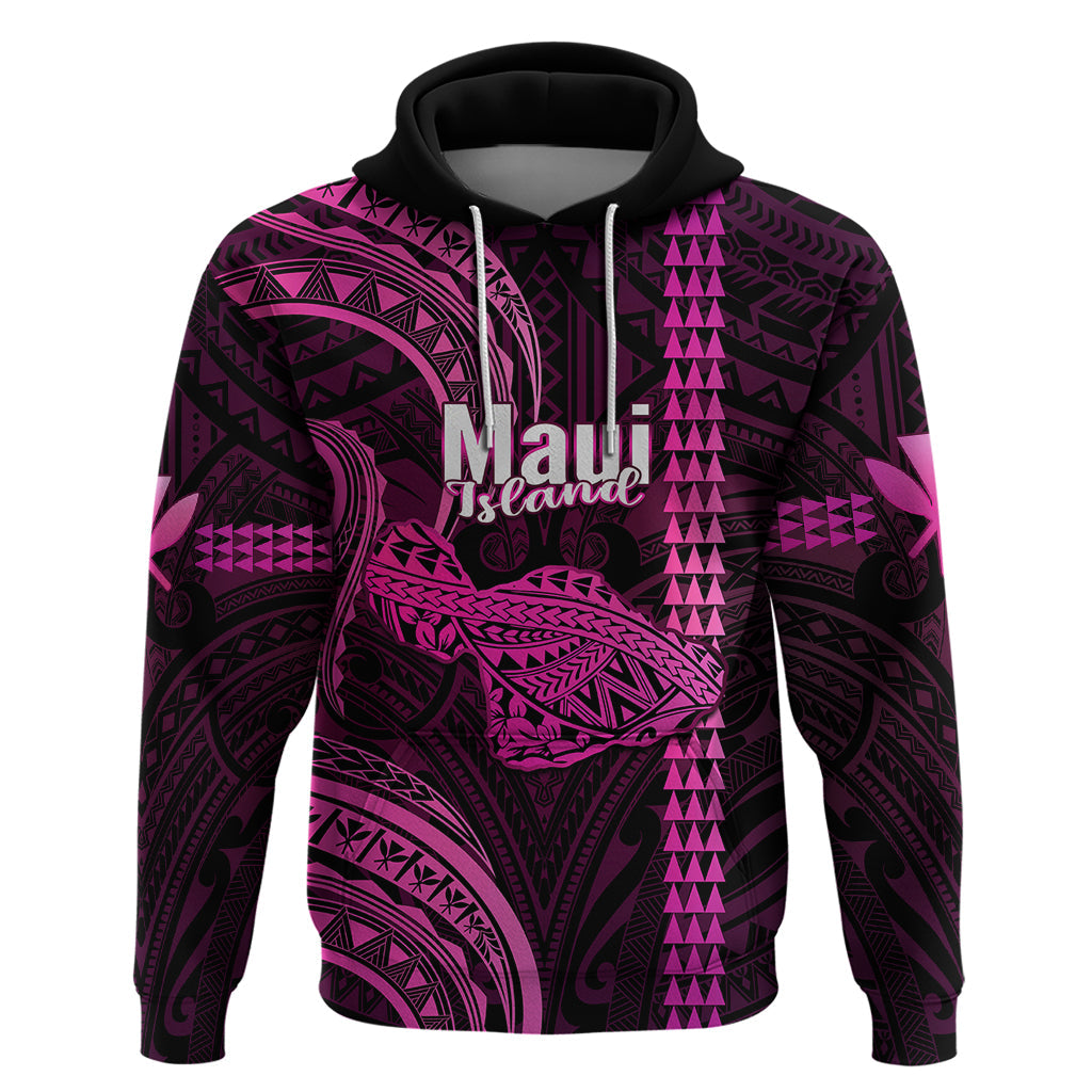 Custom Hawaiian Islands Hoodie Maui Map Pink Kanaka With Kakau LT14