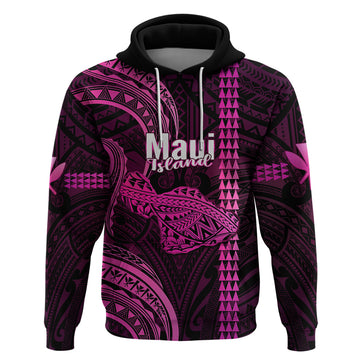 Custom Hawaiian Islands Hoodie Maui Map Pink Kanaka With Kakau LT14