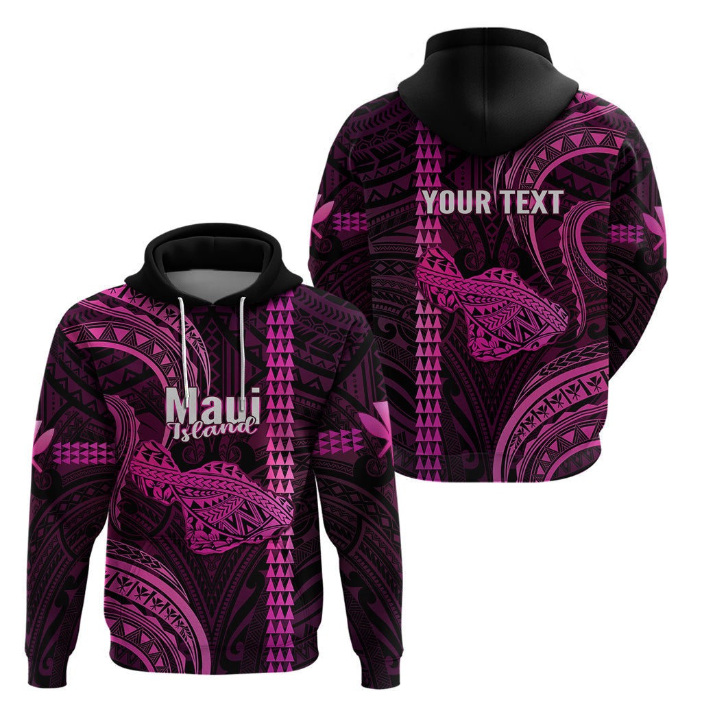 Custom Hawaiian Islands Hoodie Maui Map Pink Kanaka With Kakau LT14