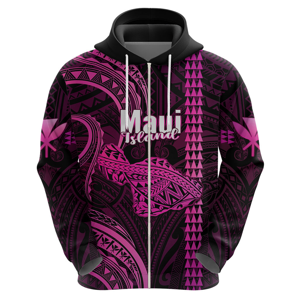 Custom Hawaiian Islands Hoodie Maui Map Pink Kanaka With Kakau LT14
