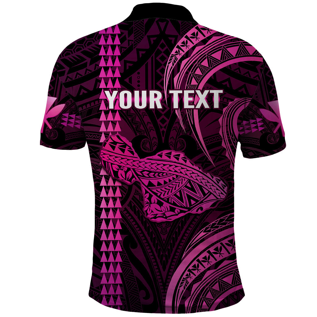 Custom Hawaiian Islands Polo Shirt Maui Map Pink Kanaka With Kakau LT14