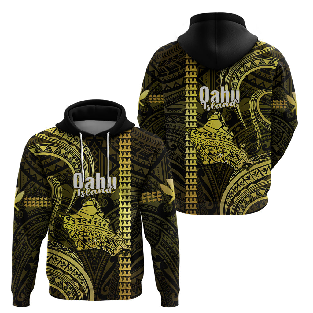 Polynesian Pride Hawaiian Islands Hoodie Oahu Map Yellow Kanaka With Kakau LT14