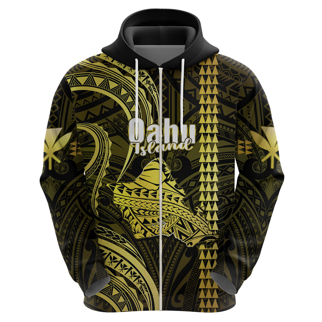 Polynesian Pride Hawaiian Islands Hoodie Oahu Map Yellow Kanaka With Kakau LT14