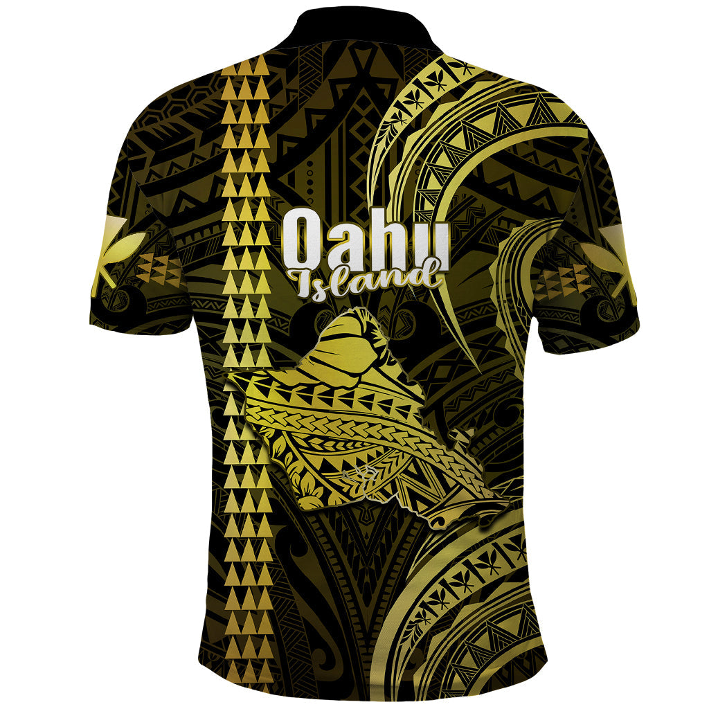 Polynesian Pride Hawaiian Islands Polo Shirt Oahu Map Yellow Kanaka With Kakau LT14