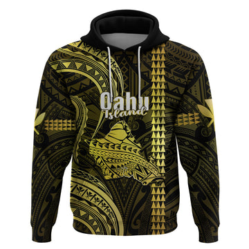Custom Hawaiian Islands Hoodie Oahu Map Yellow Kanaka With Kakau LT14