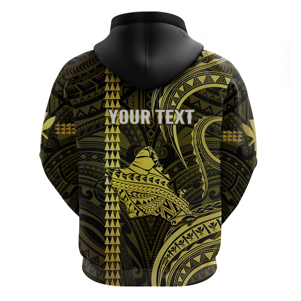 Custom Hawaiian Islands Hoodie Oahu Map Yellow Kanaka With Kakau LT14