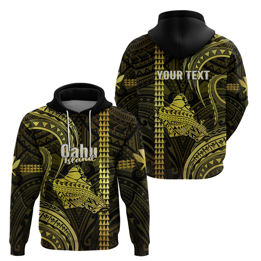 Custom Hawaiian Islands Hoodie Oahu Map Yellow Kanaka With Kakau LT14
