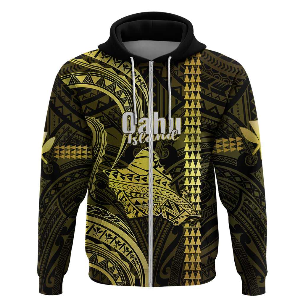Custom Hawaiian Islands Hoodie Oahu Map Yellow Kanaka With Kakau LT14