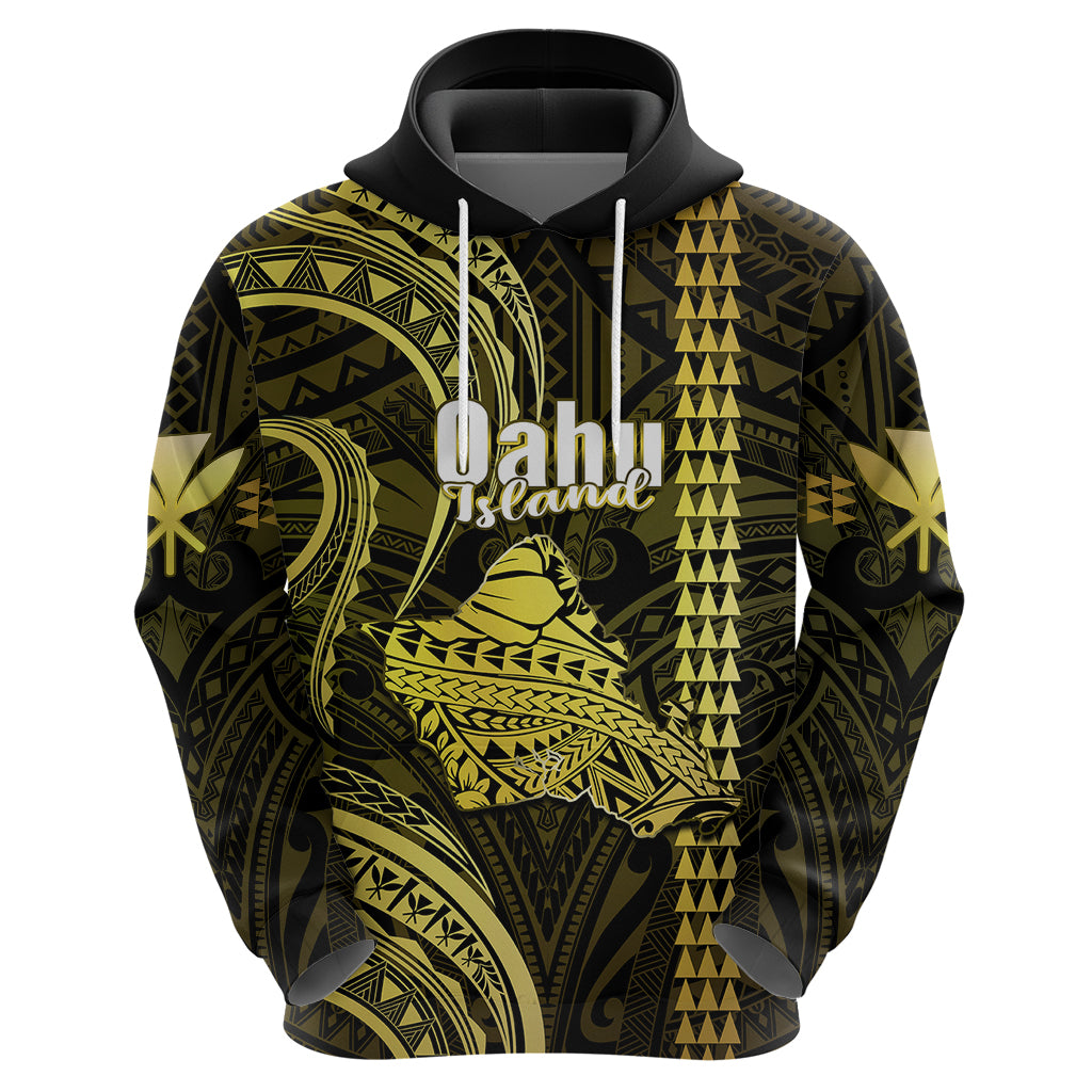 Custom Hawaiian Islands Hoodie Oahu Map Yellow Kanaka With Kakau LT14