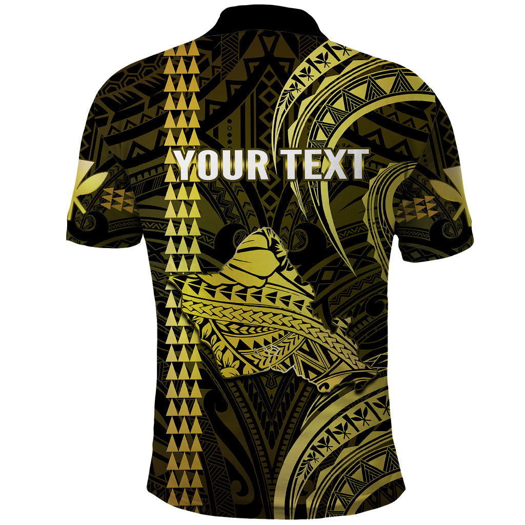Custom Hawaiian Islands Polo Shirt Oahu Map Yellow Kanaka With Kakau LT14