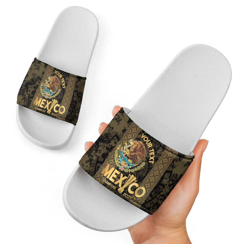 Custom Mexico Football Slide Sandals 2025 El Tri Champions Gold Color LT14