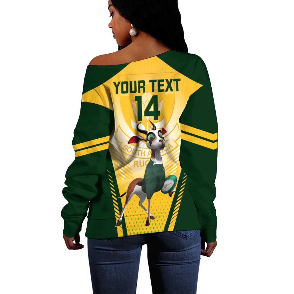 Custom South Africa Rugby Off Shoulder Sweater Cute Springboks Mascot LT14