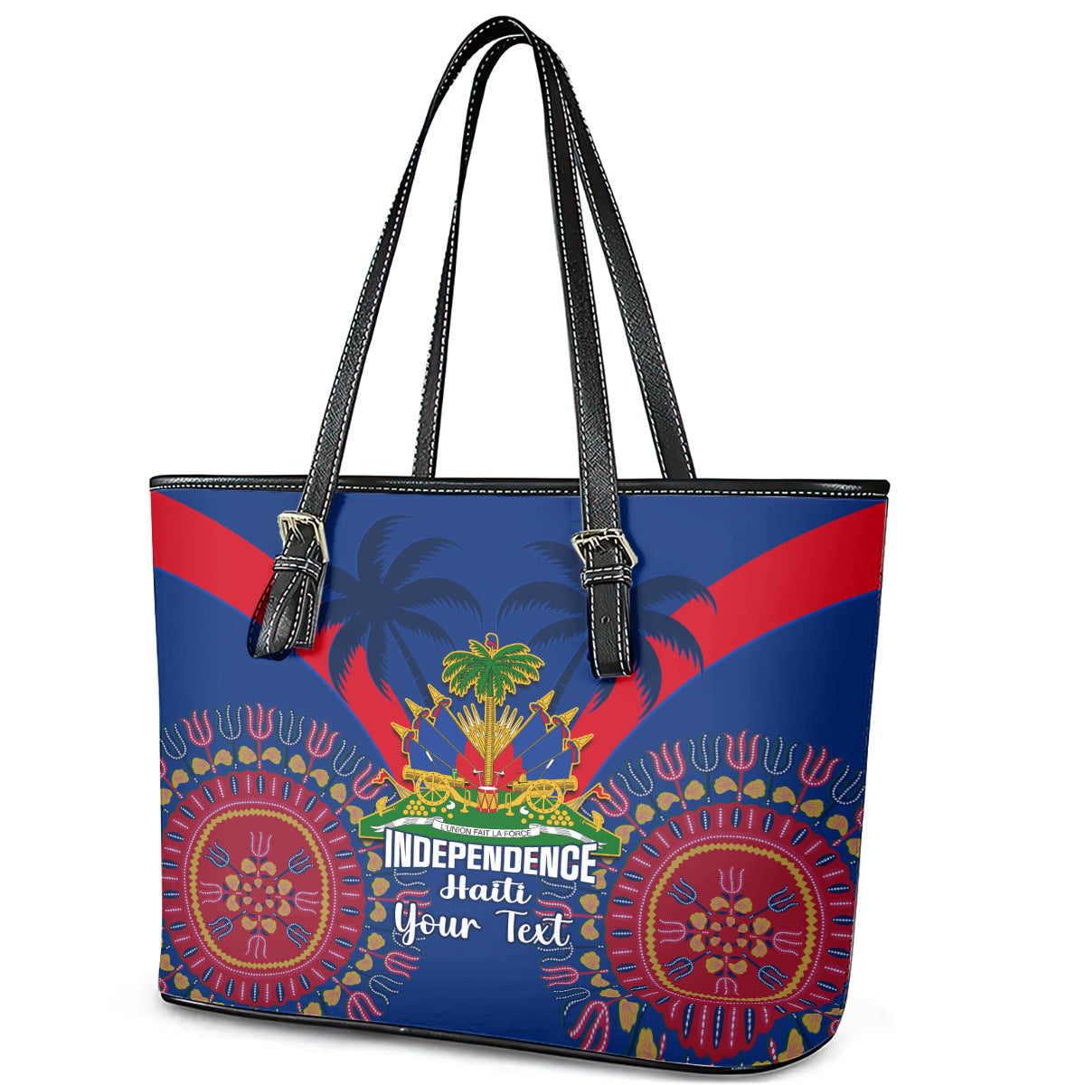 Personalised Haiti Independence Day Leather Tote Bag Ayiti 220th Anniversary With Dashiki Pattern LT14