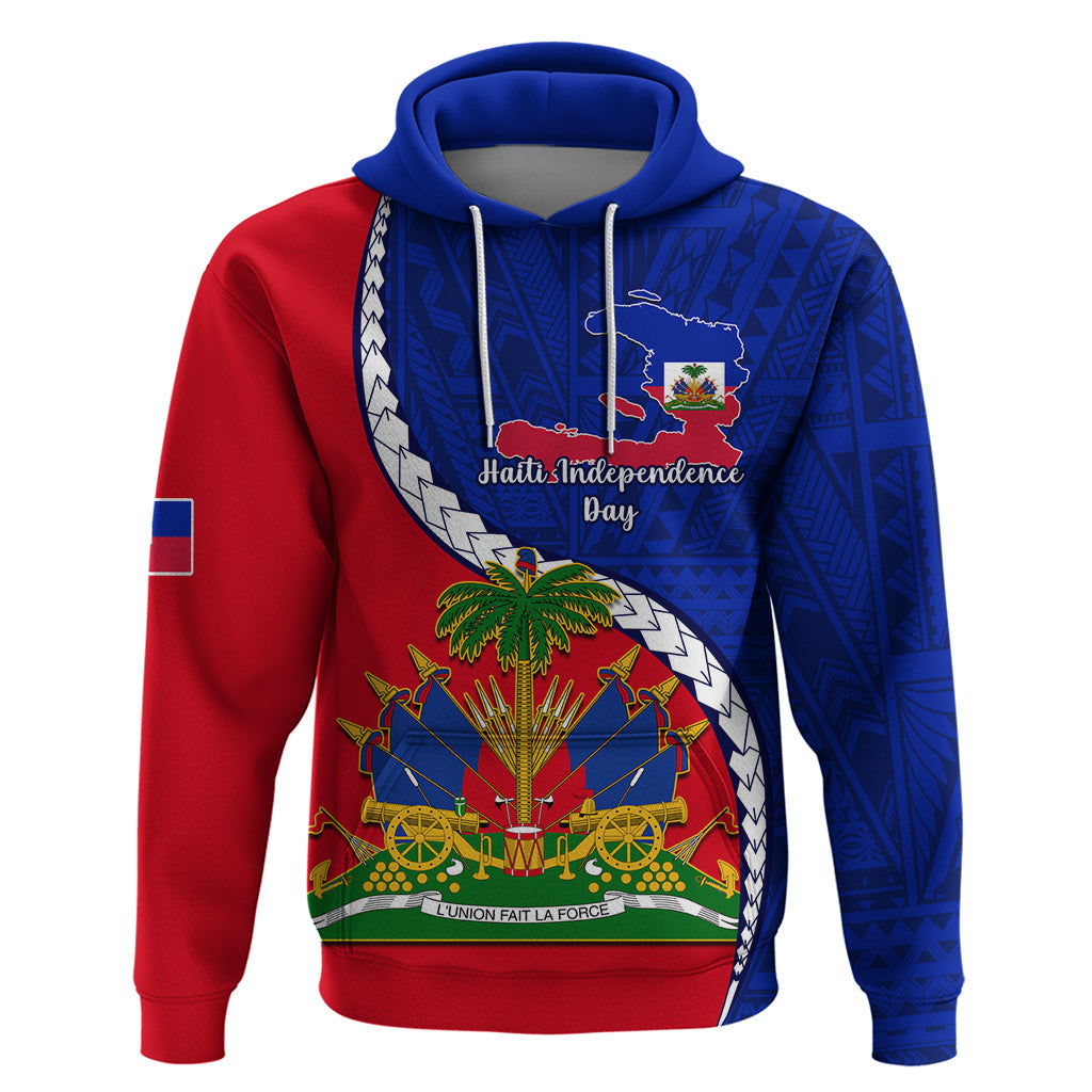 Personalised Haiti Independence Day Hoodie Ayiti National Emblem With Polynesian Pattern LT14