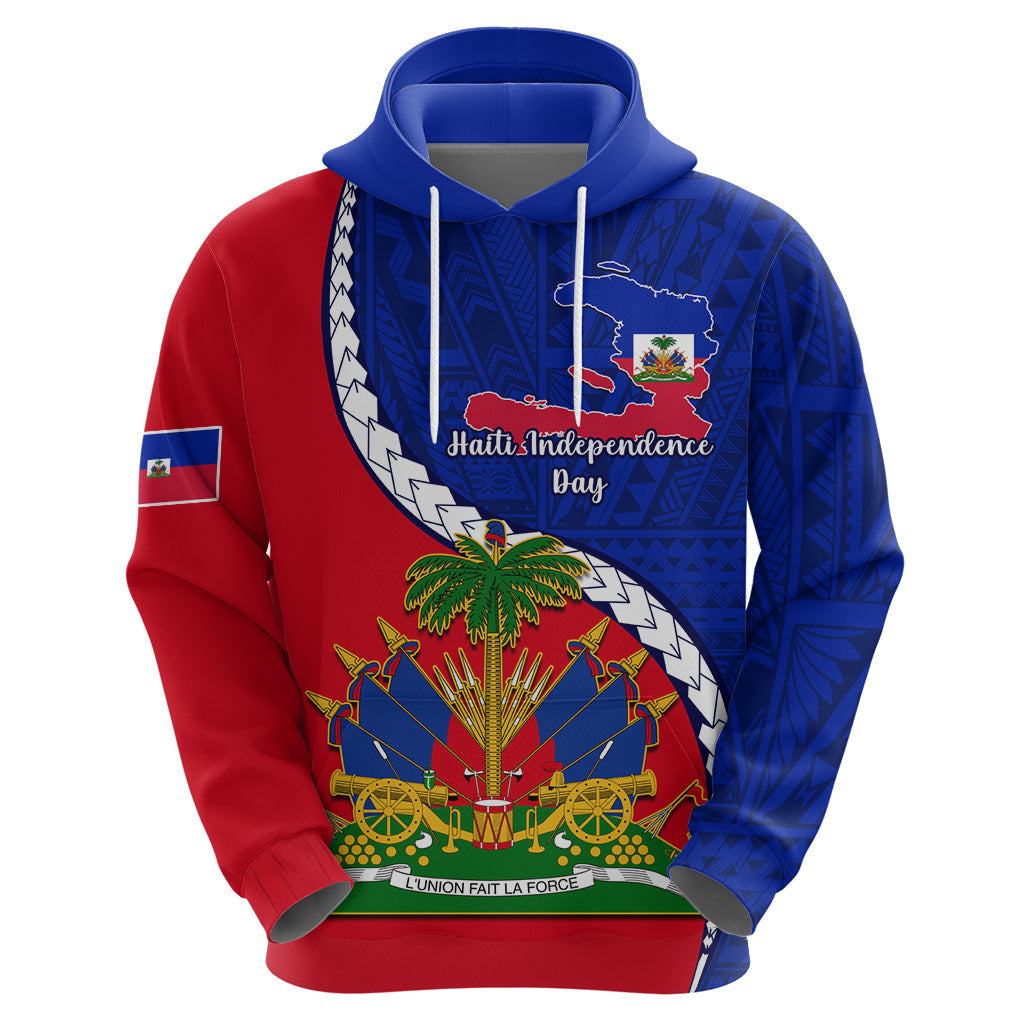 Personalised Haiti Independence Day Hoodie Ayiti National Emblem With Polynesian Pattern LT14