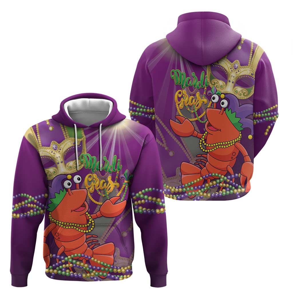 Mardi Gras 2025 Hoodie Funny Jester Lobster With Beads LT14