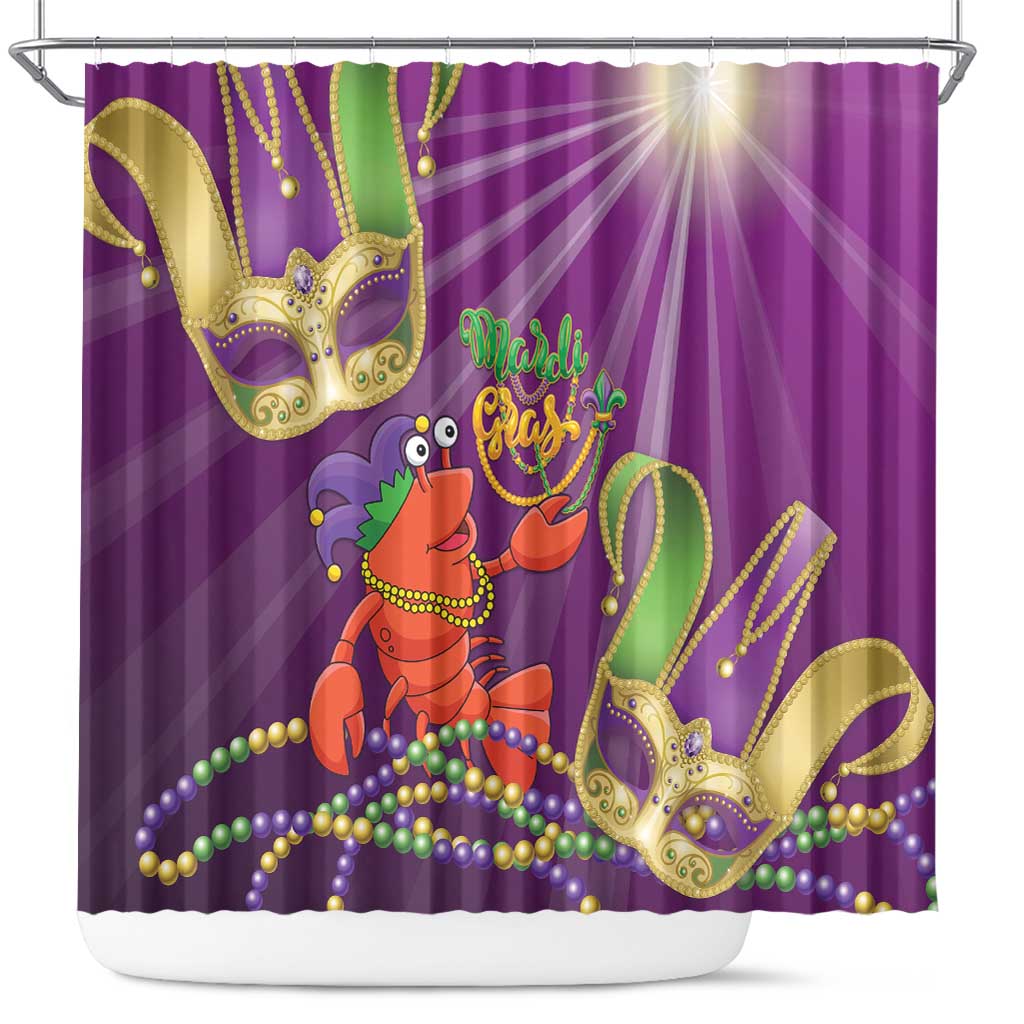 Mardi Gras 2025 Shower Curtain Funny Jester Lobster With Beads LT14