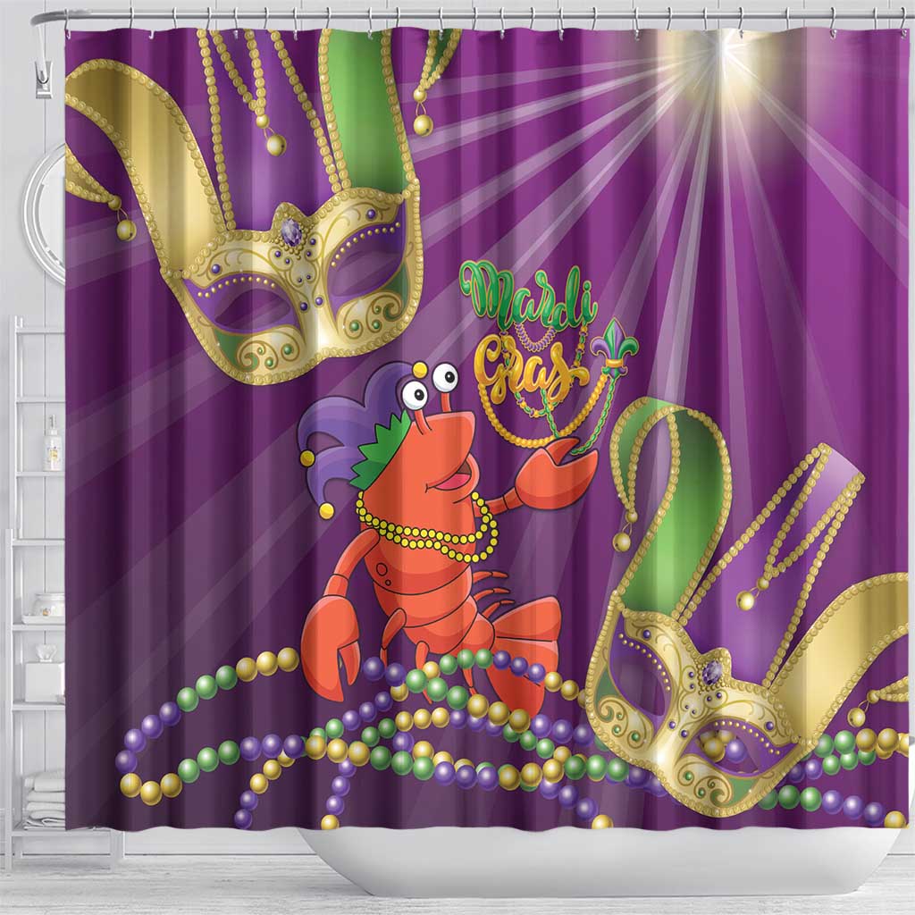 Mardi Gras 2025 Shower Curtain Funny Jester Lobster With Beads LT14