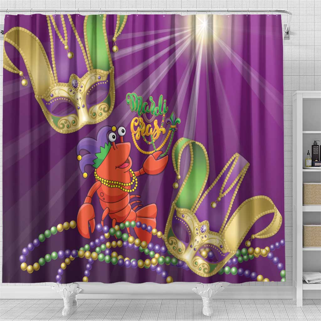 Mardi Gras 2025 Shower Curtain Funny Jester Lobster With Beads LT14