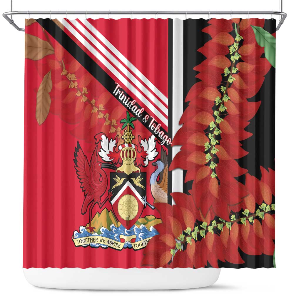 Trinidad and Tobago Shower Curtain Coat Of Arms With Chaconia Flower LT14