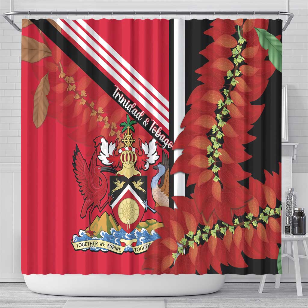 Trinidad and Tobago Shower Curtain Coat Of Arms With Chaconia Flower LT14
