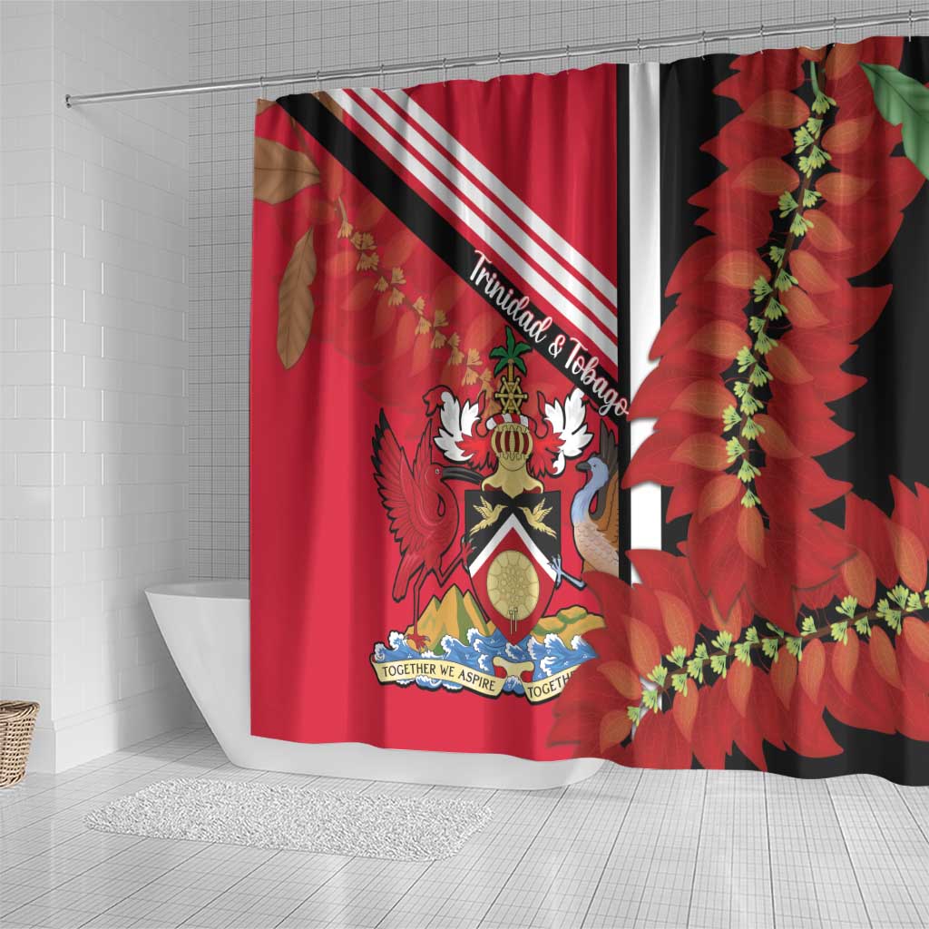 Trinidad and Tobago Shower Curtain Coat Of Arms With Chaconia Flower LT14