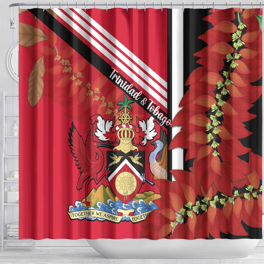 Trinidad and Tobago Shower Curtain Coat Of Arms With Chaconia Flower LT14