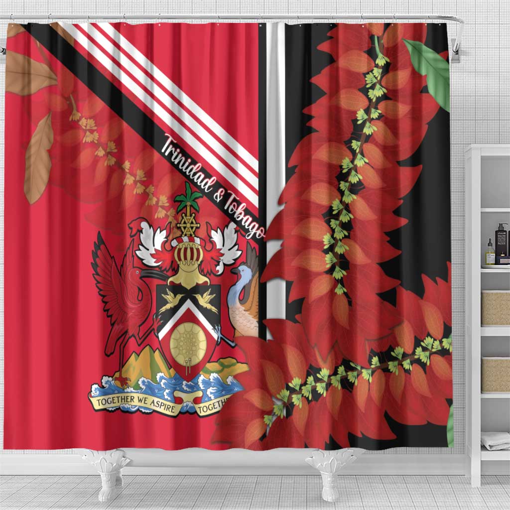 Trinidad and Tobago Shower Curtain Coat Of Arms With Chaconia Flower LT14