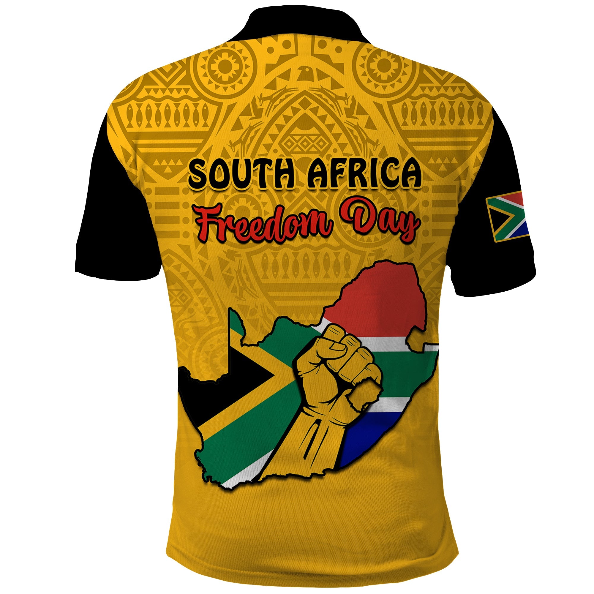 South Africa Polo Shirt African Pattern Happy Freedom Day Yellow Version LT14