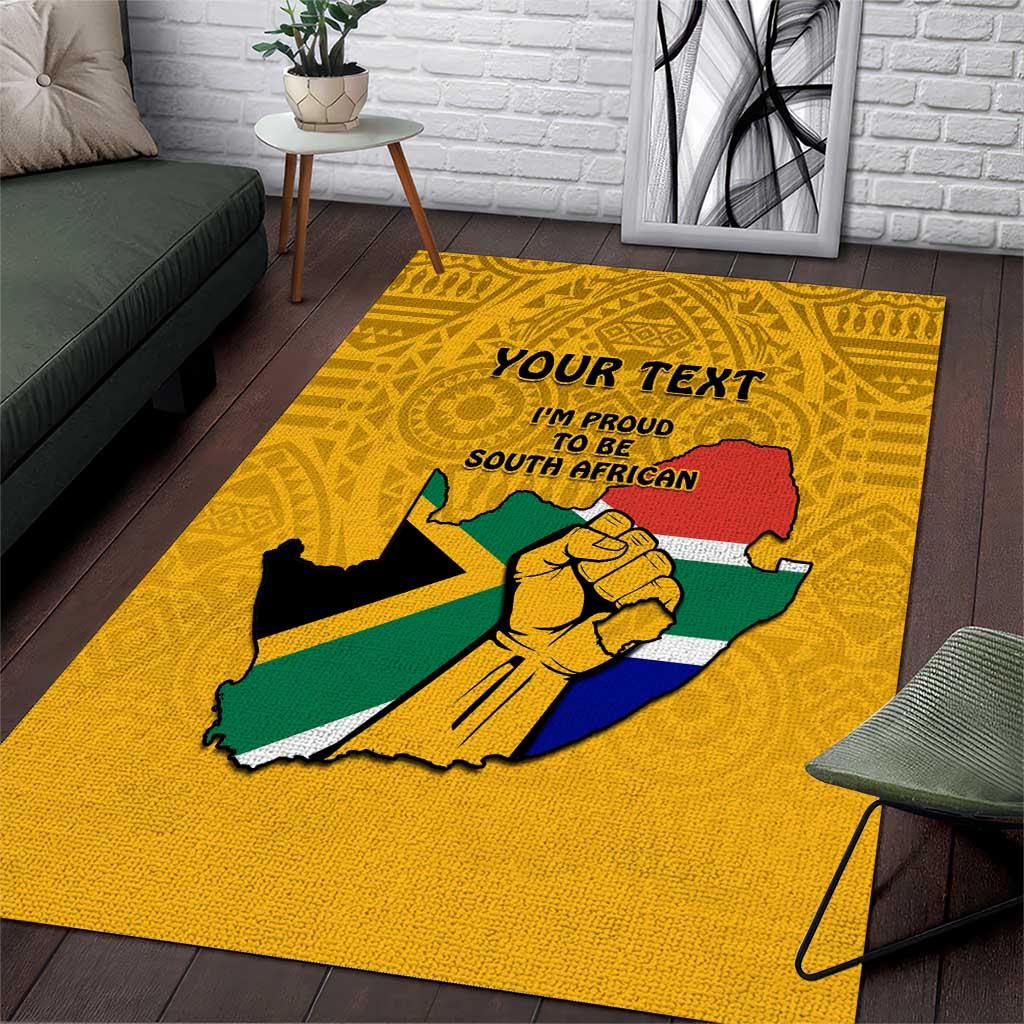 Personalised South Africa Area Rug African Pattern Happy Freedom Day Yellow Version LT14