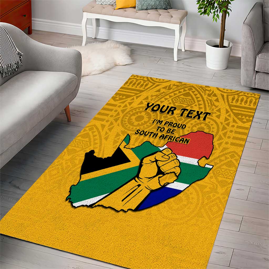 Personalised South Africa Area Rug African Pattern Happy Freedom Day Yellow Version LT14