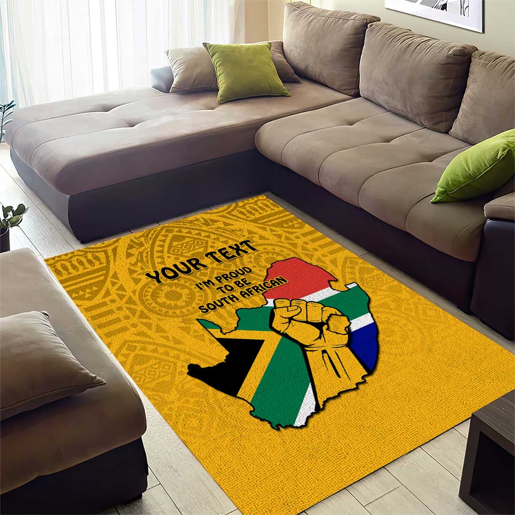 Personalised South Africa Area Rug African Pattern Happy Freedom Day Yellow Version LT14
