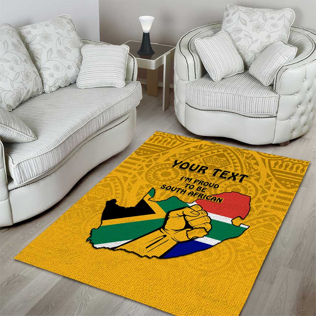 Personalised South Africa Area Rug African Pattern Happy Freedom Day Yellow Version LT14