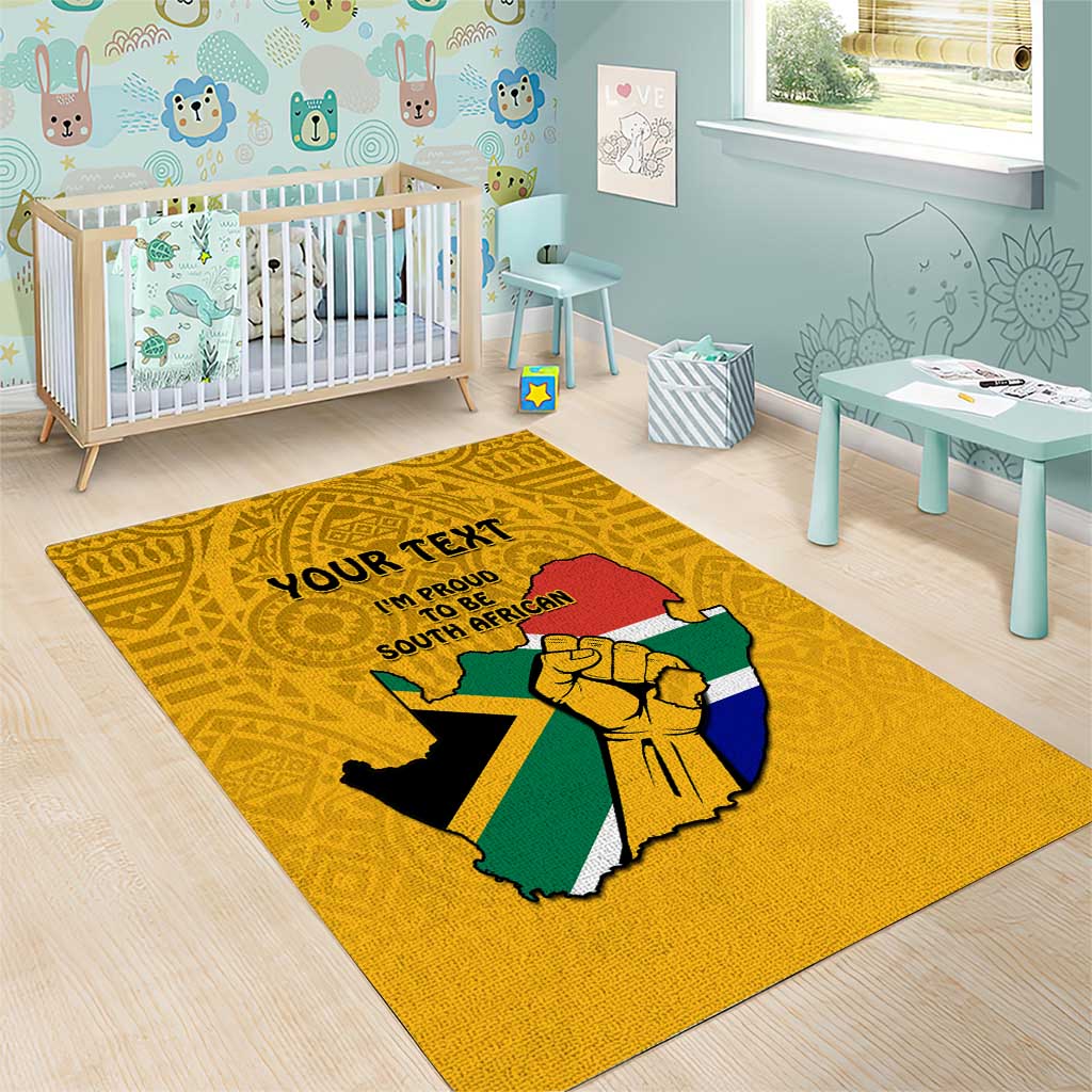 Personalised South Africa Area Rug African Pattern Happy Freedom Day Yellow Version LT14