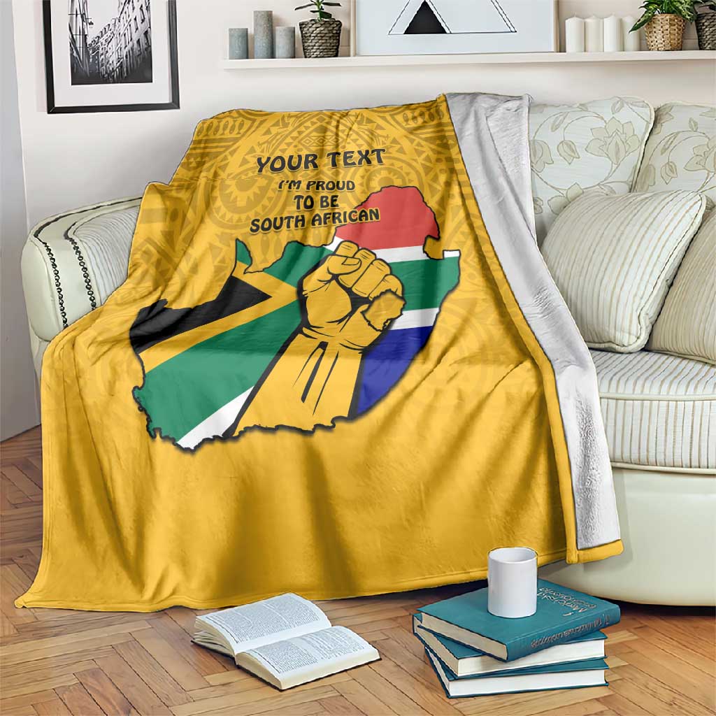 Personalised South Africa Blanket African Pattern Happy Freedom Day Yellow Version LT14