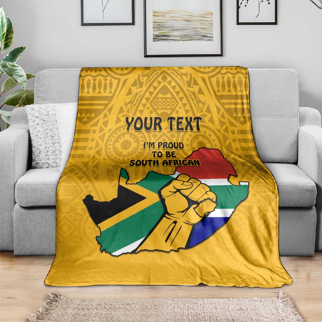 Personalised South Africa Blanket African Pattern Happy Freedom Day Yellow Version LT14