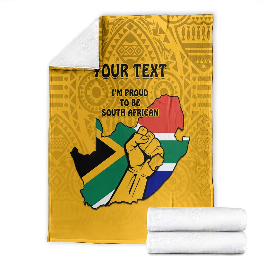 Personalised South Africa Blanket African Pattern Happy Freedom Day Yellow Version LT14