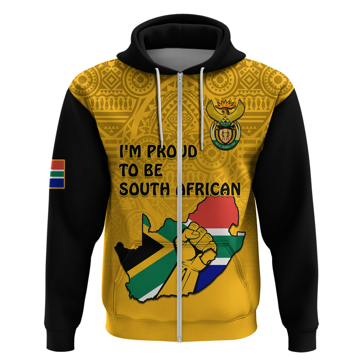Custom South Africa Hoodie African Pattern Happy Freedom Day Yellow Version LT14