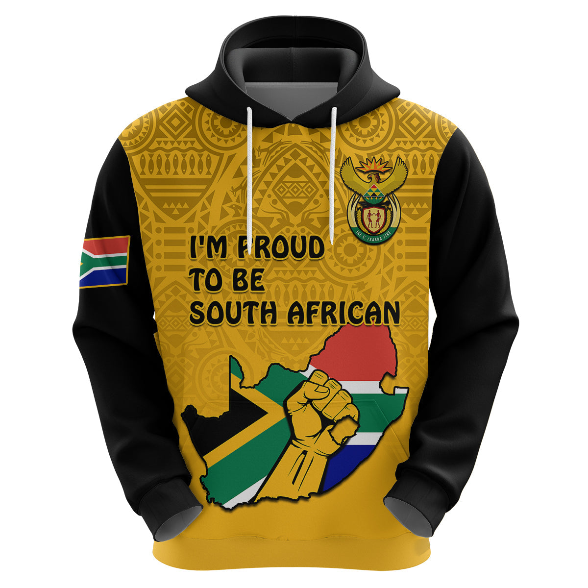 Custom South Africa Hoodie African Pattern Happy Freedom Day Yellow Version LT14