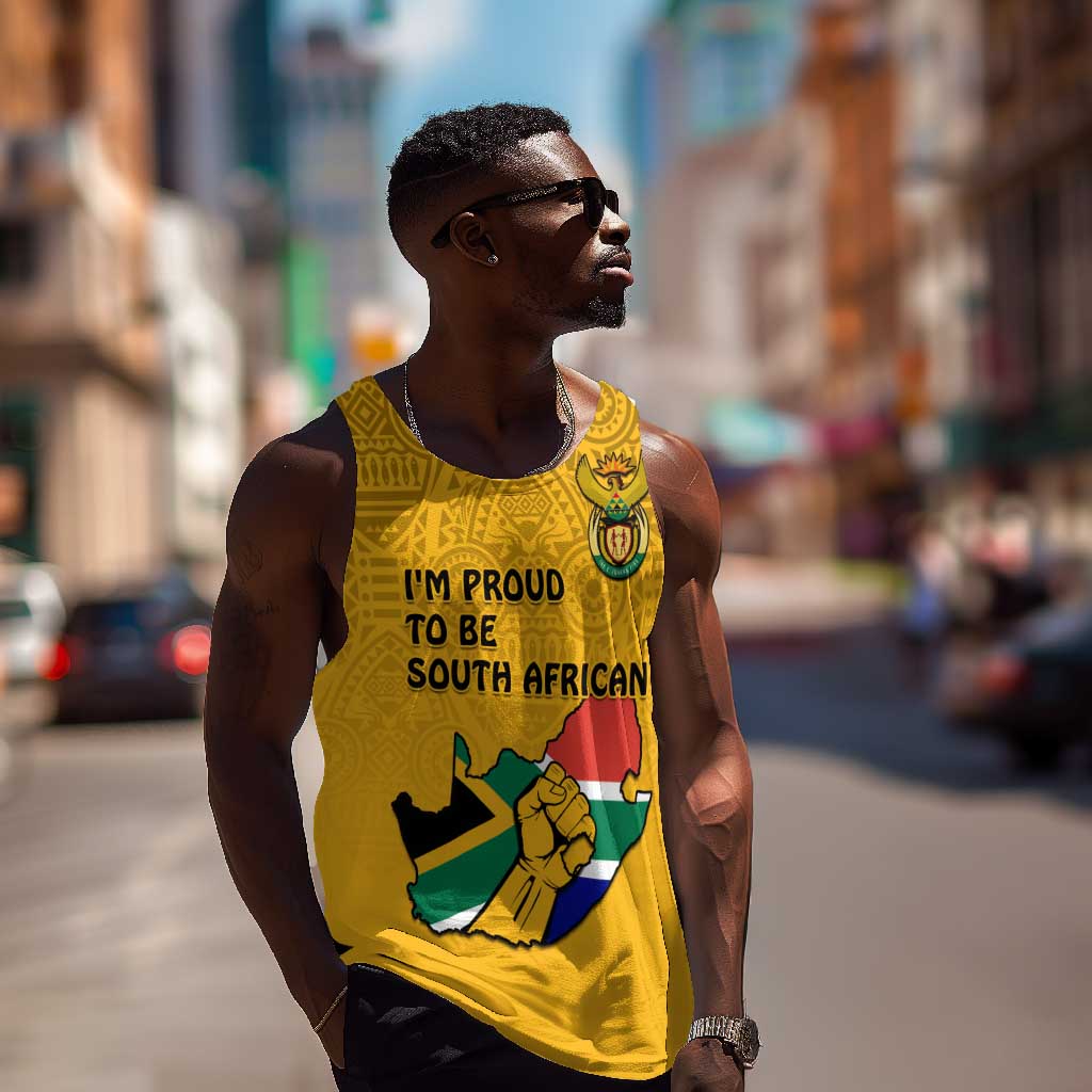 Personalised South Africa Men Tank Top African Pattern Happy Freedom Day Yellow Version LT14