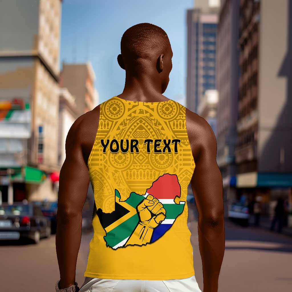 Personalised South Africa Men Tank Top African Pattern Happy Freedom Day Yellow Version LT14
