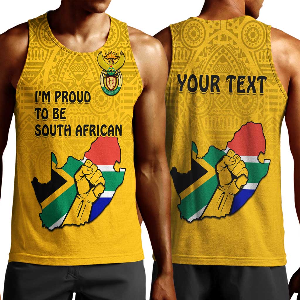 Personalised South Africa Men Tank Top African Pattern Happy Freedom Day Yellow Version LT14