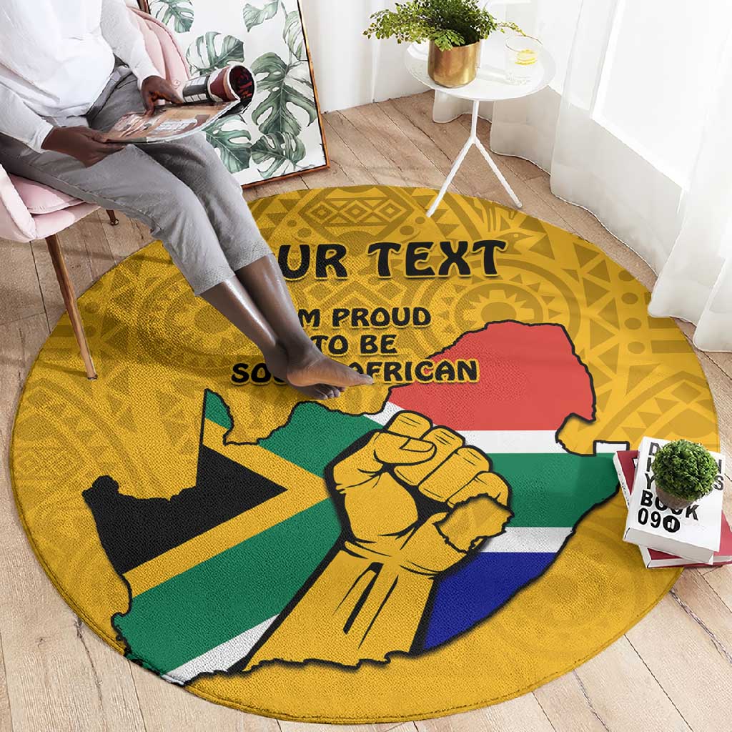 Personalised South Africa Round Carpet African Pattern Happy Freedom Day Yellow Version LT14