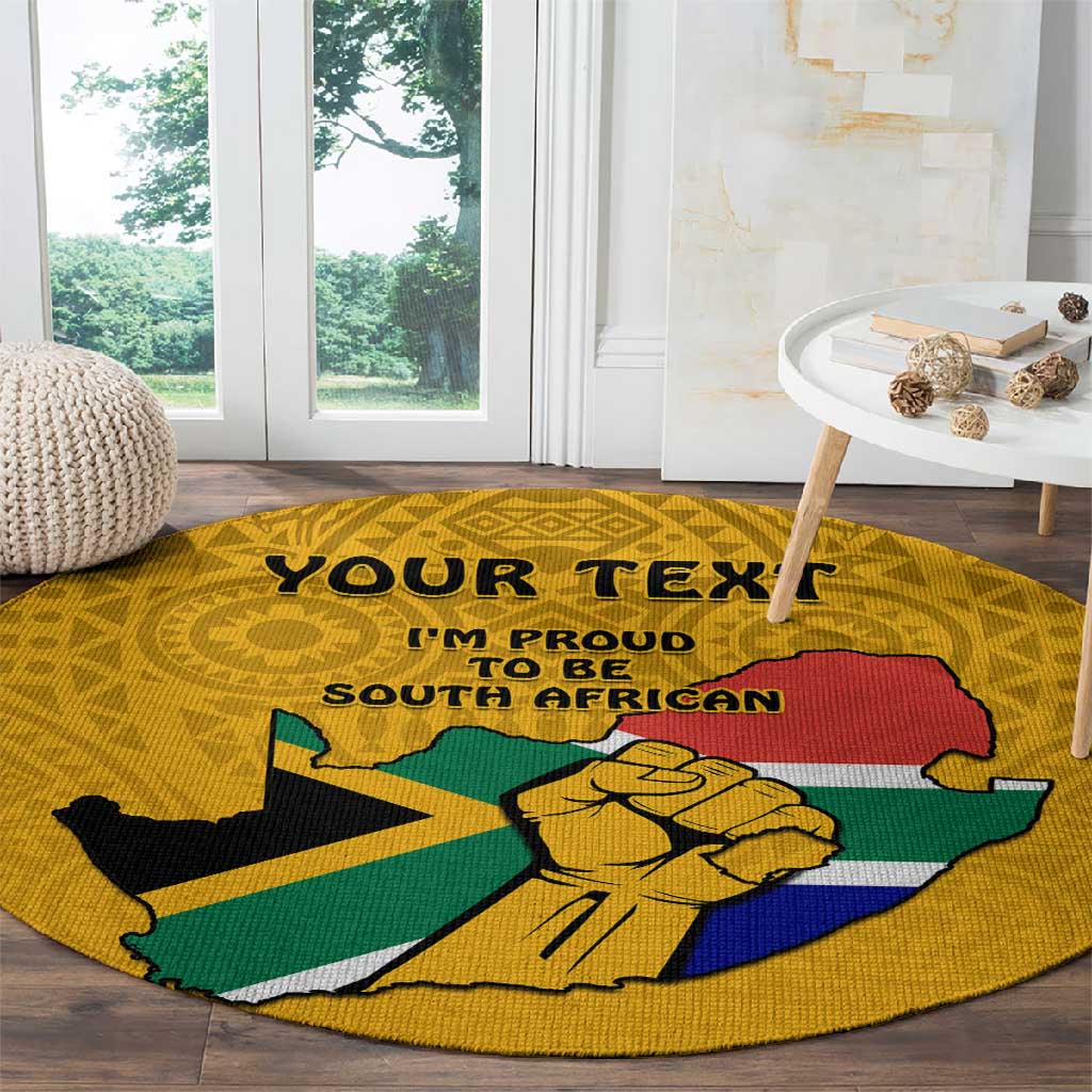 Personalised South Africa Round Carpet African Pattern Happy Freedom Day Yellow Version LT14